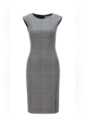 BOSS Hugo Boss Deboa Glen Plaid Sheath Dress - Size 4 Black/White/Gray Workwear